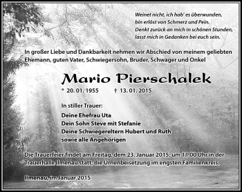 Traueranzeige von Mario Pierschalek von Südthüringer Presse