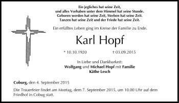 Traueranzeige von Karl Hopf von Neue Presse Coburg