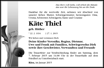Traueranzeige von Käte Thiel von Südthüringer Presse