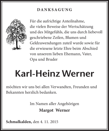 Traueranzeige von Karl-heinz Werner von Südthüringer Presse