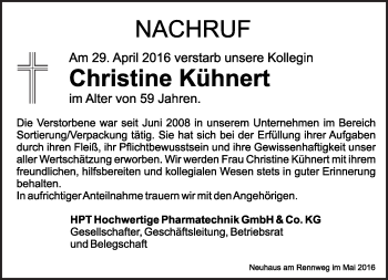 Traueranzeige von Christine Kühnert von Südthüringer Presse