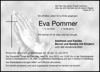 Traueranzeige von Eva Pommer von Neue Presse Coburg
