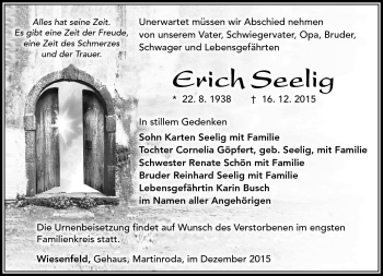 Traueranzeige von Erich Seelig von Südthüringer Presse