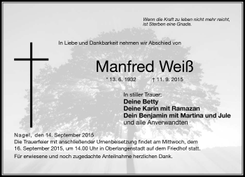 Traueranzeige von Manfred Weiß von Neue Presse Coburg