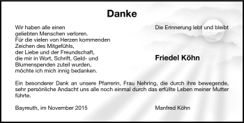 Traueranzeige von Friedel Köhn von Frankenpost