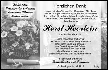 Traueranzeige von Horst Heerlein von Südthüringer Presse