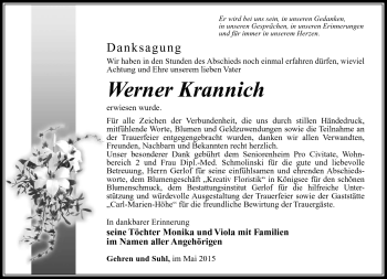 Traueranzeige von Werner Krannich von Südthüringer Presse