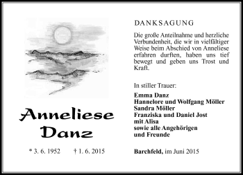 Traueranzeige von Anneliese Danz von Südthüringer Presse