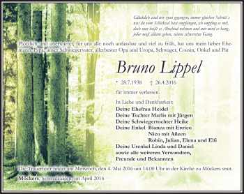 Traueranzeige von Bruno Lippel von Südthüringer Presse