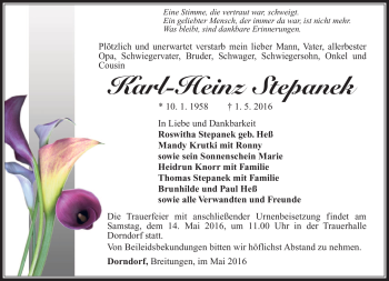 Traueranzeige von Karl-Heinz Stepanek von Südthüringer Presse