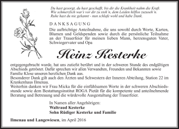 Traueranzeige von Heinz Kersterke von Südthüringer Presse