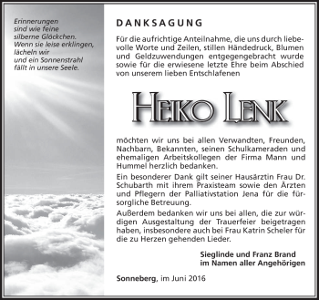 Traueranzeige von Heiko Lenk von Südthüringer Presse