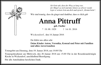 Traueranzeige von Anna Pittruff von Neue Presse Coburg