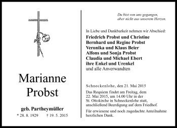 Traueranzeige von Marianne Probst von Neue Presse Coburg