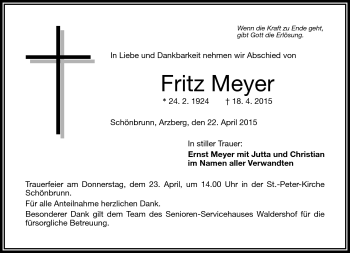 Traueranzeige von Fritz Meyer von Frankenpost