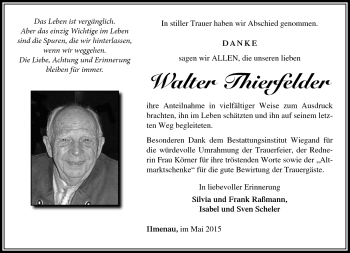 Traueranzeige von Walter Thierfelder von Südthüringer Presse