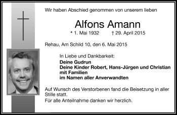 Traueranzeige von Alfons Amann von Frankenpost
