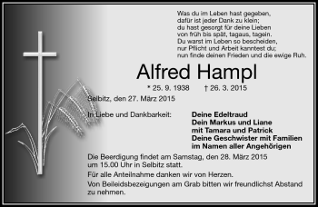 Traueranzeige von Alfred Hampl von Frankenpost