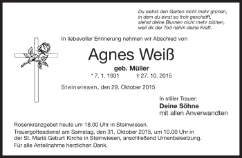 Traueranzeige von Agnes Weiß von Neue Presse Coburg