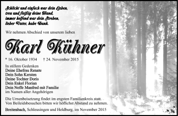 Traueranzeige von Karl Kühner von Südthüringer Presse