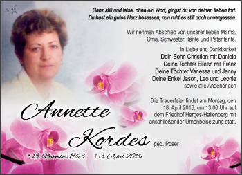 Traueranzeige von Annette Kordes von Südthüringer Presse