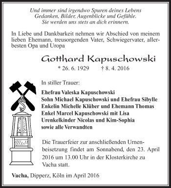 Traueranzeige von Gotthard Kapuschowski von Südthüringer Presse