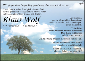 Traueranzeige von Klaus Wolf von Südthüringer Presse