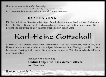 Traueranzeige von Karl-Heinz Gottschall von Südthüringer Presse