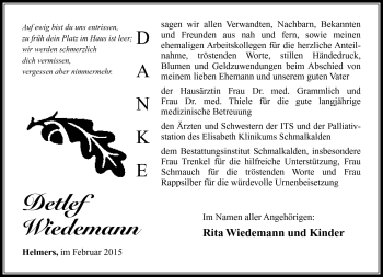 Traueranzeige von Detlef Wiedemann von Südthüringer Presse