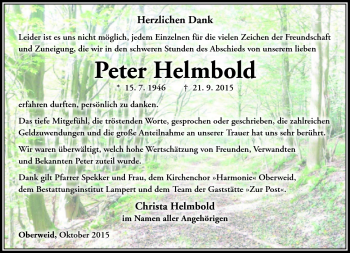 Traueranzeige von Peter Helmbold von Südthüringer Presse