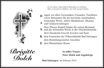 Traueranzeige von Brigitte Dolch von Südthüringer Presse