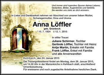 Traueranzeige von Anna Löffler von Neue Presse Coburg