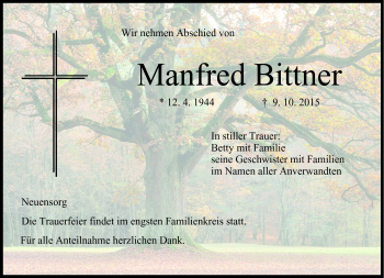Traueranzeige von Manfred Bittner von Frankenpost