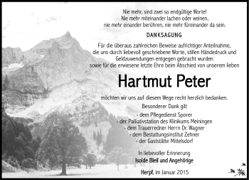 Traueranzeige von Hartmut Peter von Südthüringer Presse