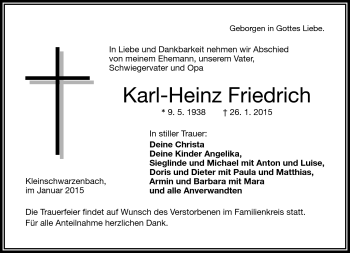 Traueranzeige von Karl-Heinz Friedrich von Frankenpost