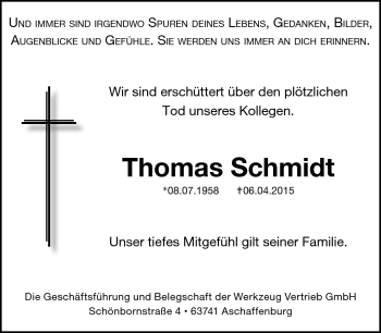 Traueranzeige von Thomas Schmidt von Südthüringer Presse