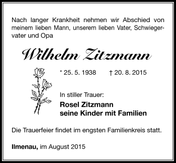 Traueranzeige von Wilhelm Zitzmann von Südthüringer Presse