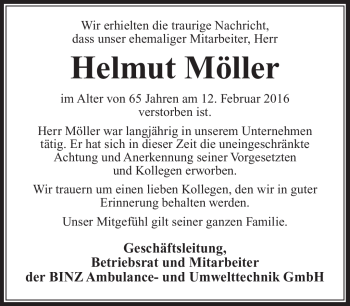 Traueranzeige von Helmut Möller von Südthüringer Presse