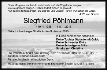 Traueranzeige von Siegfried Pöhlmann von Frankenpost