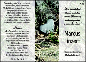 Traueranzeige von Marcus Linzert von Südthüringer Presse