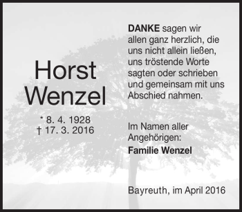 Traueranzeige von Horst Wenzel von Neue Presse Coburg