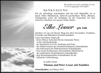 Traueranzeige von Elke Lesser von Südthüringer Presse