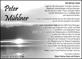 Traueranzeige von Peter Mühlner von Südthüringer Presse