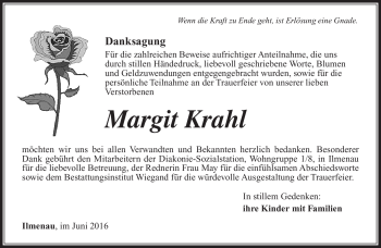 Traueranzeige von Margit Krahl von Südthüringer Presse