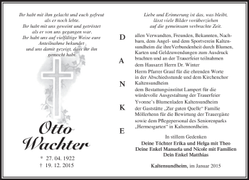 Traueranzeige von Otto Wachter von Südthüringer Presse