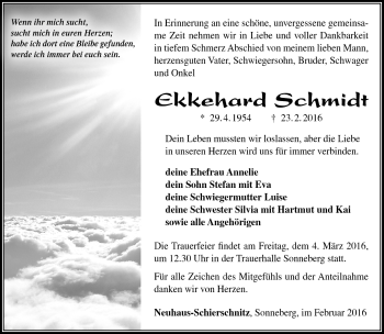 Traueranzeige von Ekkehard Schmidt von Südthüringer Presse