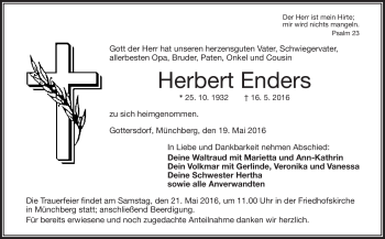 Traueranzeige von Herbert Enders von Frankenpost
