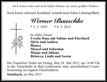Traueranzeige von Werner Bauschke von Südthüringer Presse