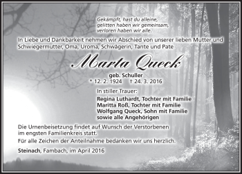 Traueranzeige von Marta Queck von Südthüringer Presse