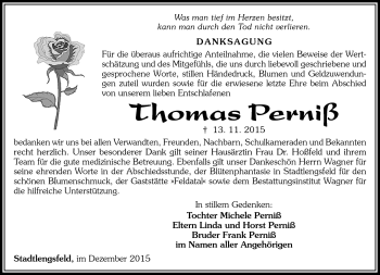 Traueranzeige von Thomas Perniß von Südthüringer Presse